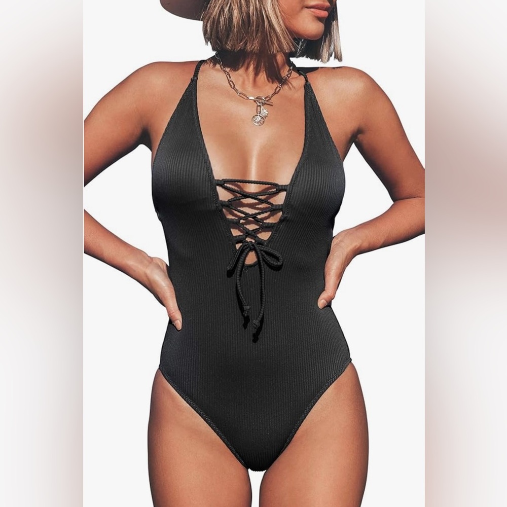 NWT Cupshe Black One Piece Swimsuit - Picture 1 of 5
